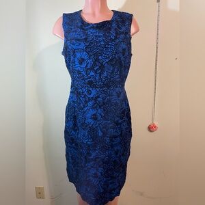 Lands End Dress Women’s size 14 Blue Black Velvet Floral Designs‎ Mini Pencil